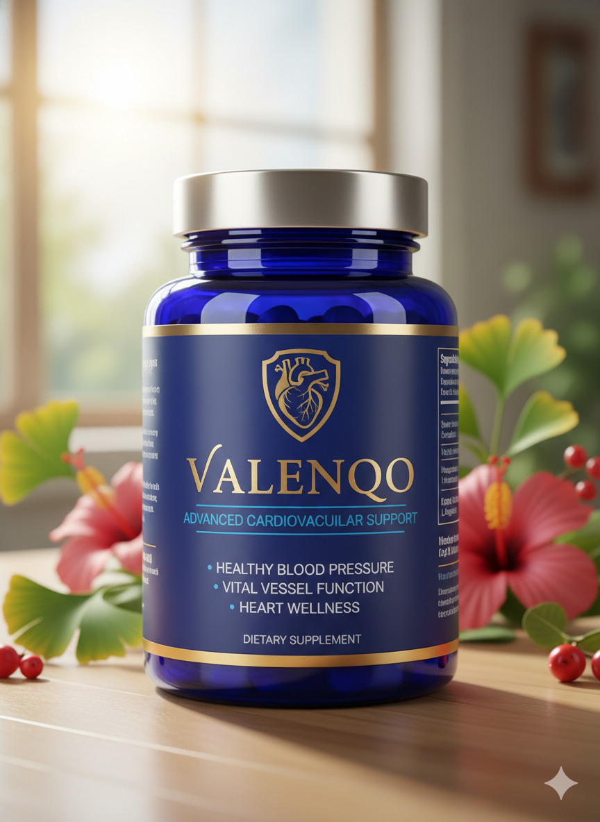 Valenqo food supplement bottle on a neutral surface